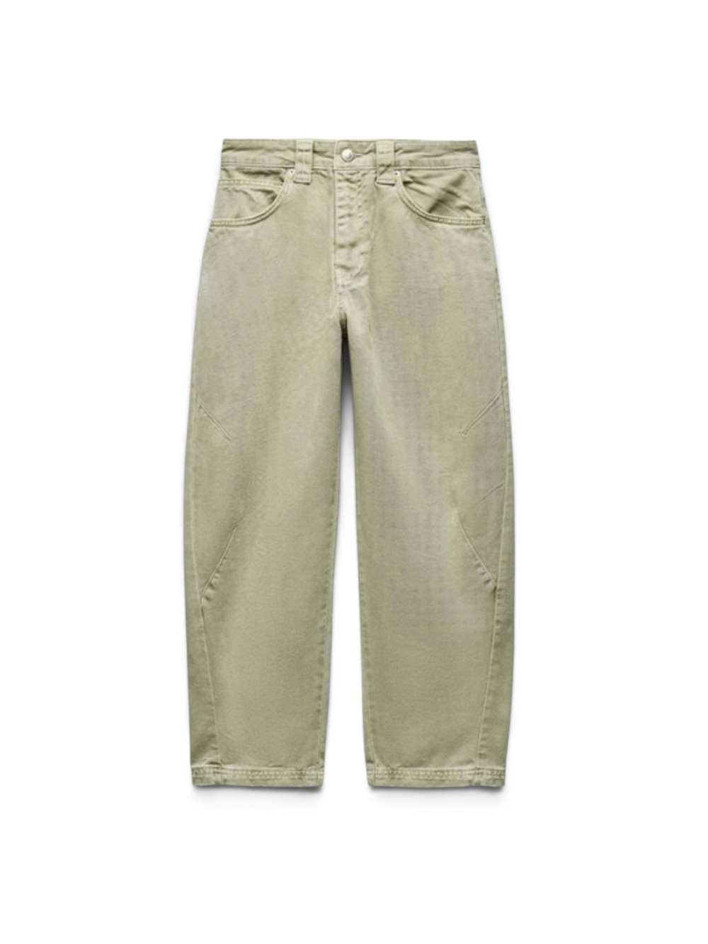 NEW Zara Cropped Barrel Leg Jeans in Khaki Sz 3